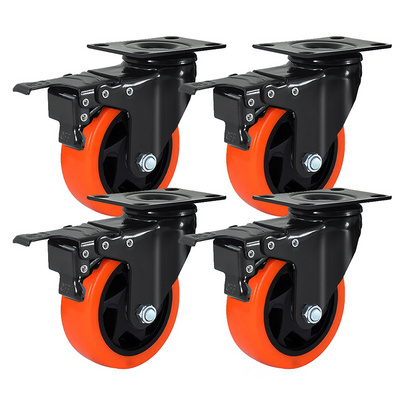 Load 2400lbs No Noise Wheels With Polyurethane Heavy Duty With Brake Castor Set Of 4 Inch Caster Wheels