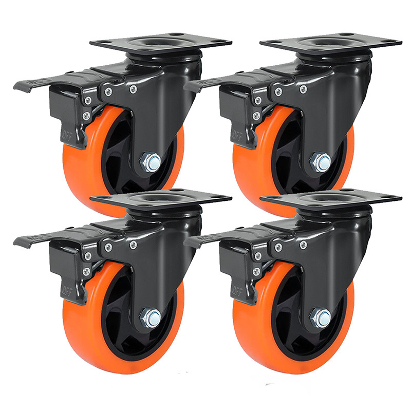 3/4/5/6 inch Industrial Medium Duty 100mm Castor PVC Orange Swivel Heavy duty Caster rotating wheels