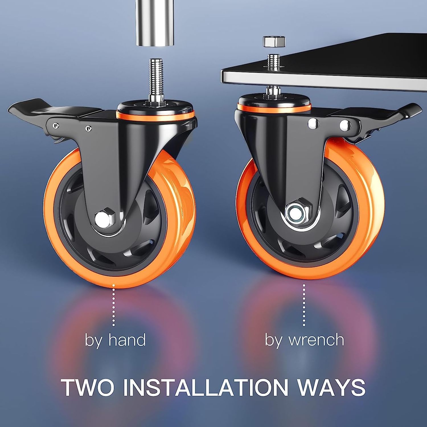 3/4/5 inch orange PU swivel industrial caster wheel with brake for trolley cart Screw casters