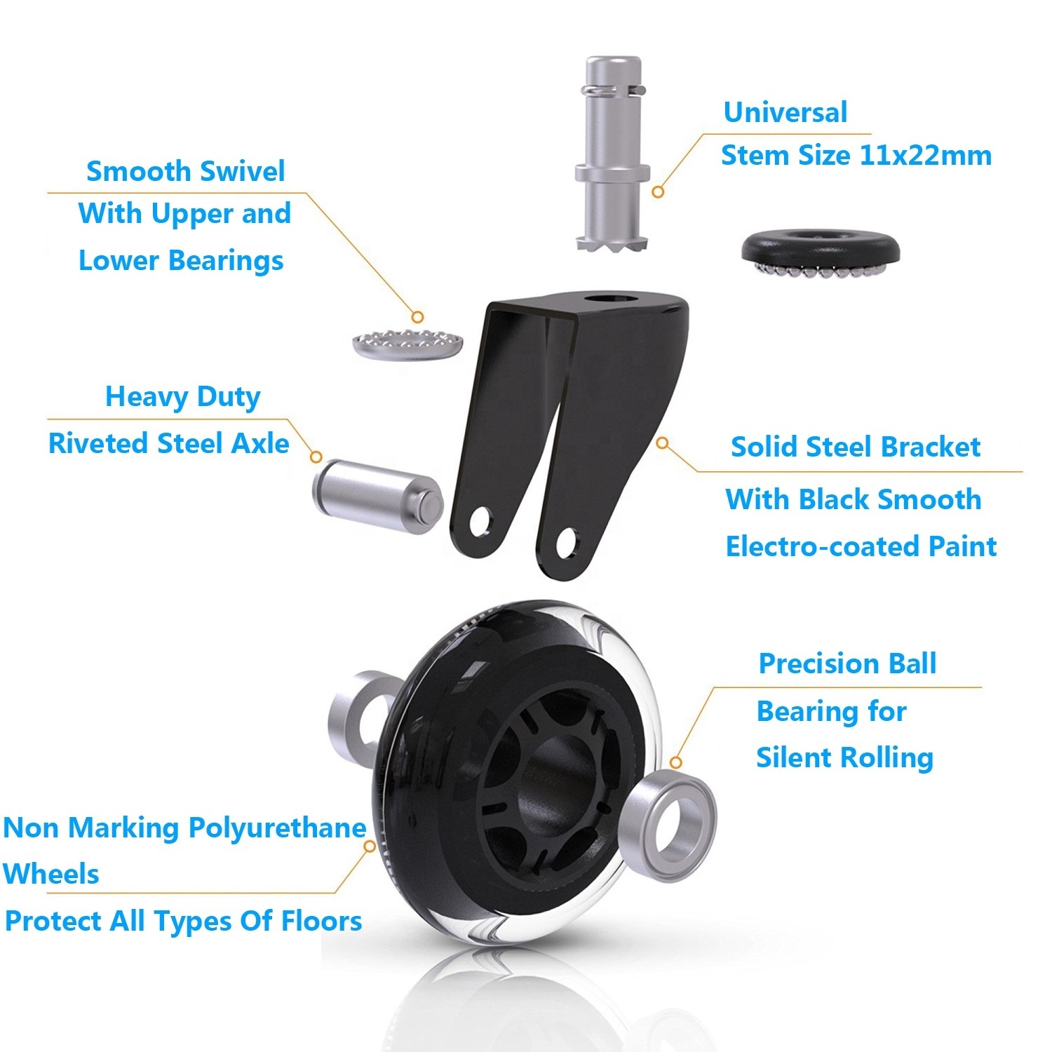 Fits 95% of All Office Chairs pu wheels/pu wheels office chair caster wheels polyurethane roller