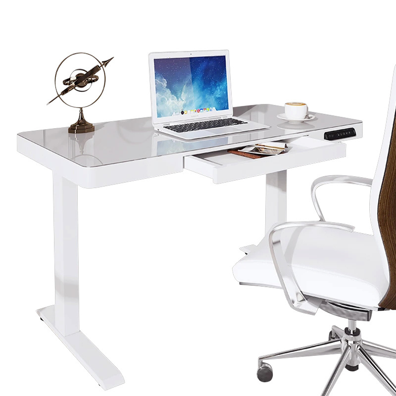 Factory Price Ergonomic Electric computer Tables Standing Adjustable Height Desk With Glass Top Office Furniture