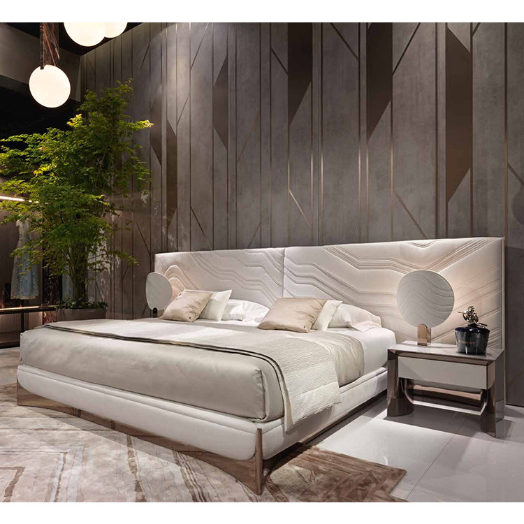 Bedroom Furniture Luxury Hand made Leather Bedding Set with Large Headboard