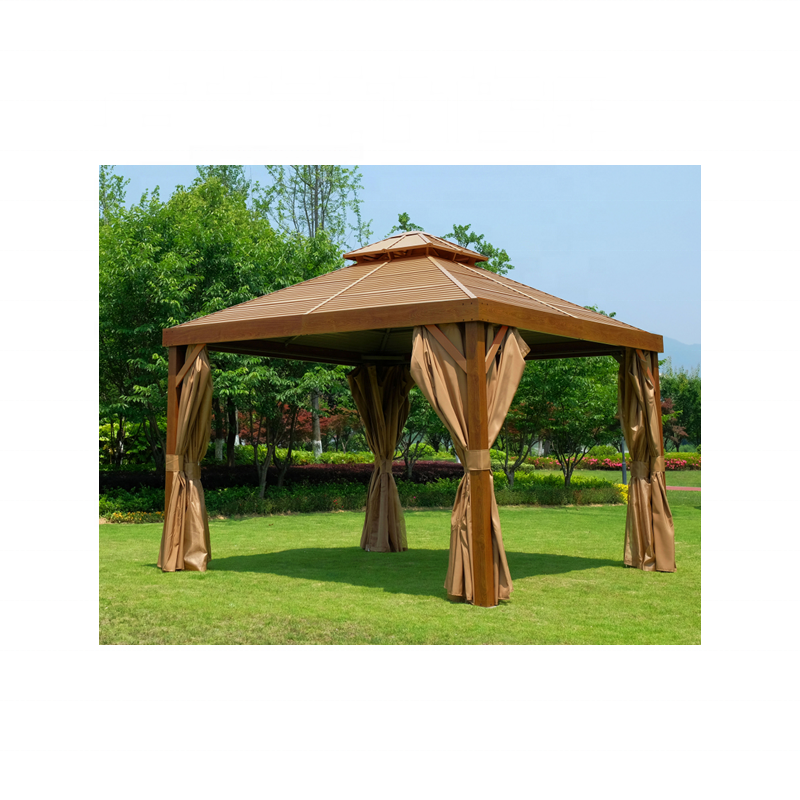 3x3 Outdoor Double Steel Roof Hard Top Canopy Curtains Aluminum Gazebo With Netting For Garden