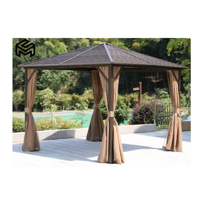 CHARMING Outdoor Garden Galvanized Steel Hardtop Double Roof Gazebos 8x8