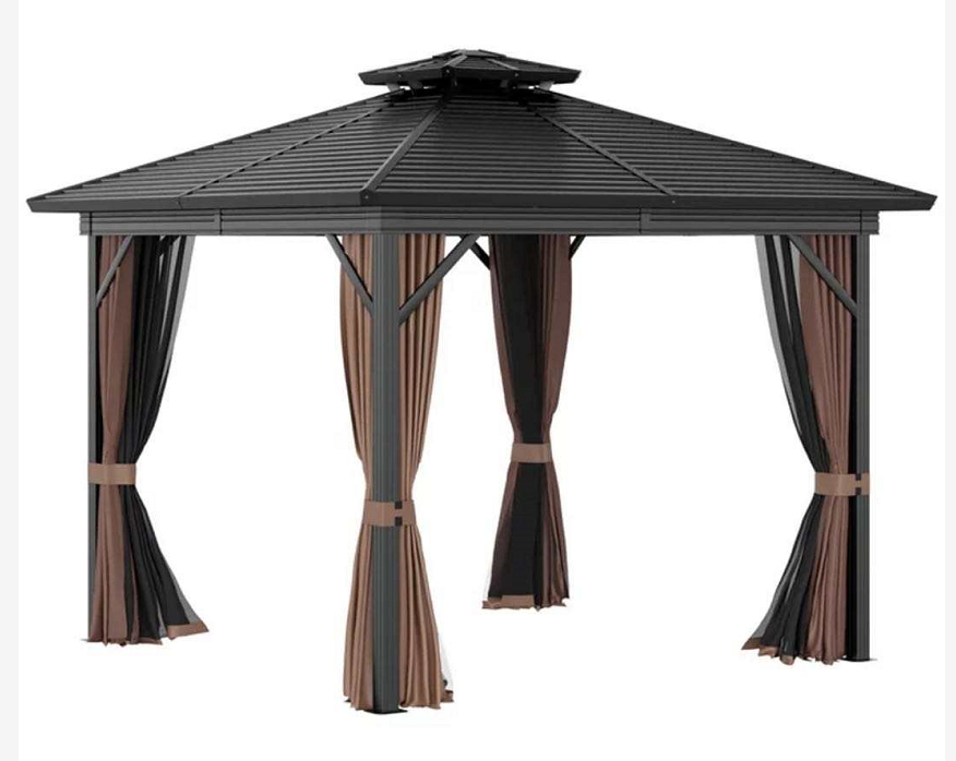 CHARMING Metal Garden Galvanised Gazebo 12x12 Hardtop Gazebo Outdoor Pergola Galvanized Roof