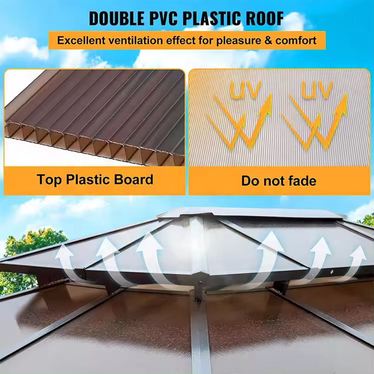 Waterproof Canopy Hard Top Polycarbonate Double Pvc Roof Metal Gazebo