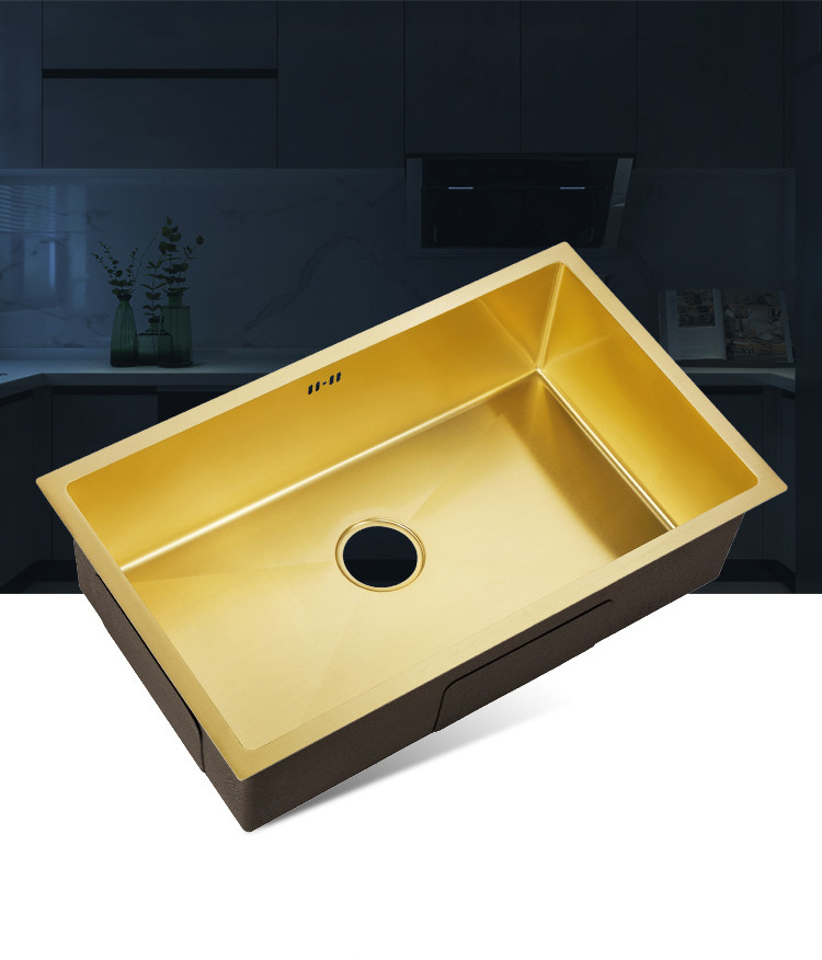 Manufacturers export local gold stainless steel kitchen and large single basin under the stage of household use.