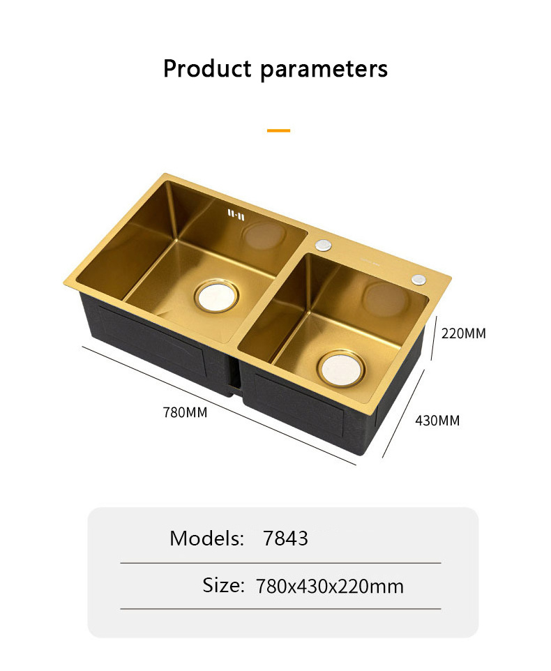 Manufacturers export local gold stainless steel kitchen and large single basin under the stage of household use.