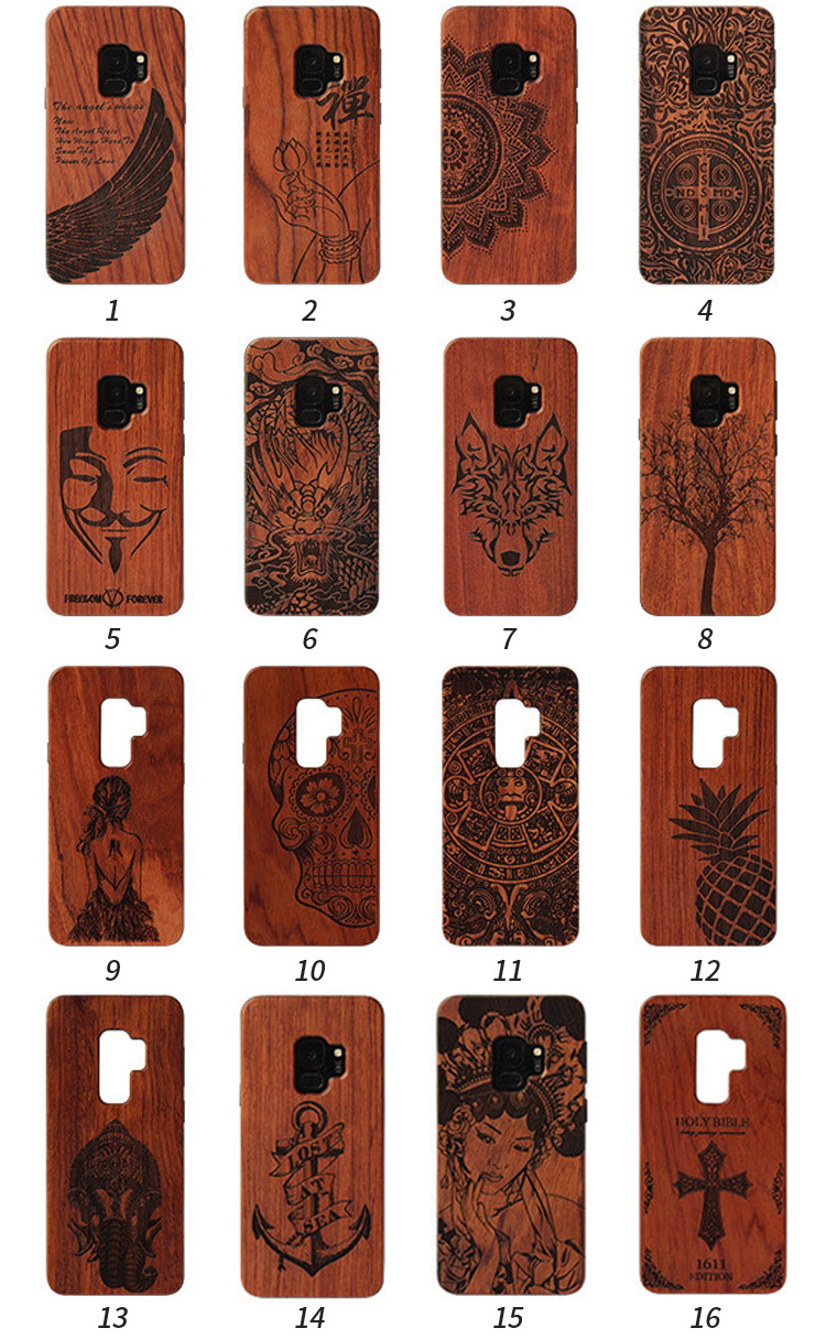 Wholesale Wood Tpu Phone Case Laser Carving Custom Wooden Mobile Phone Case S21 Ultra For Samsung S9 Plus