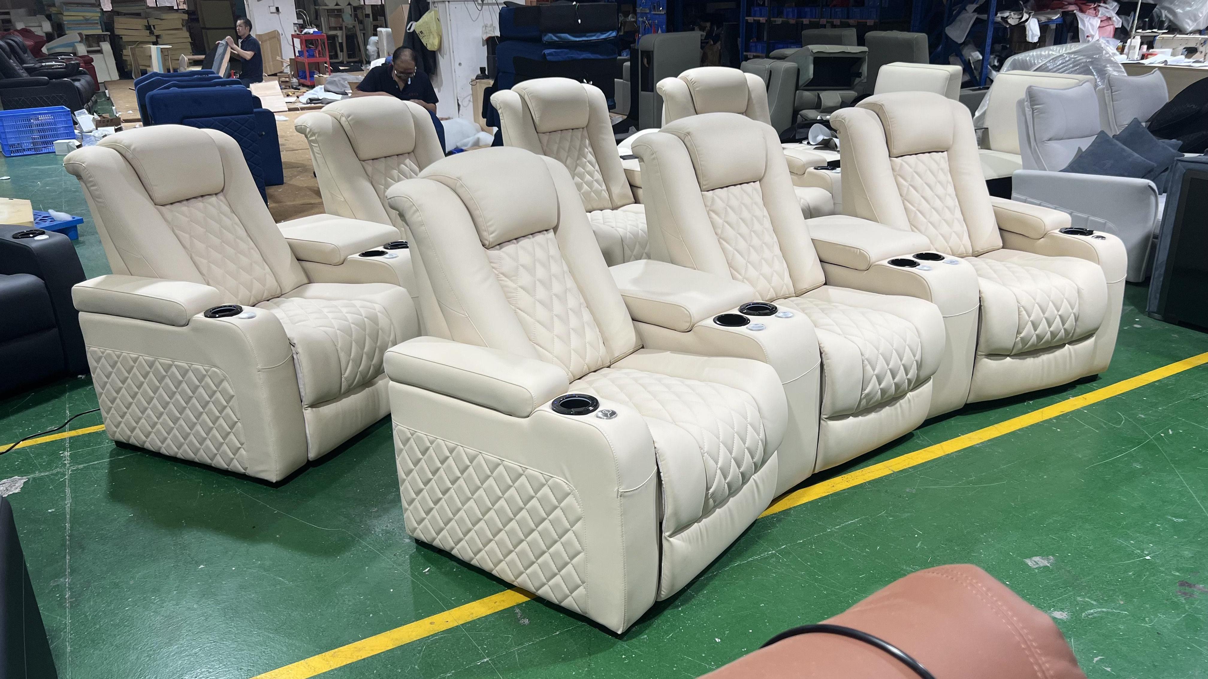 Beige color home theater curve cinema sofa 2 rows power recliner chair seating chairs reclining sofa set furniture