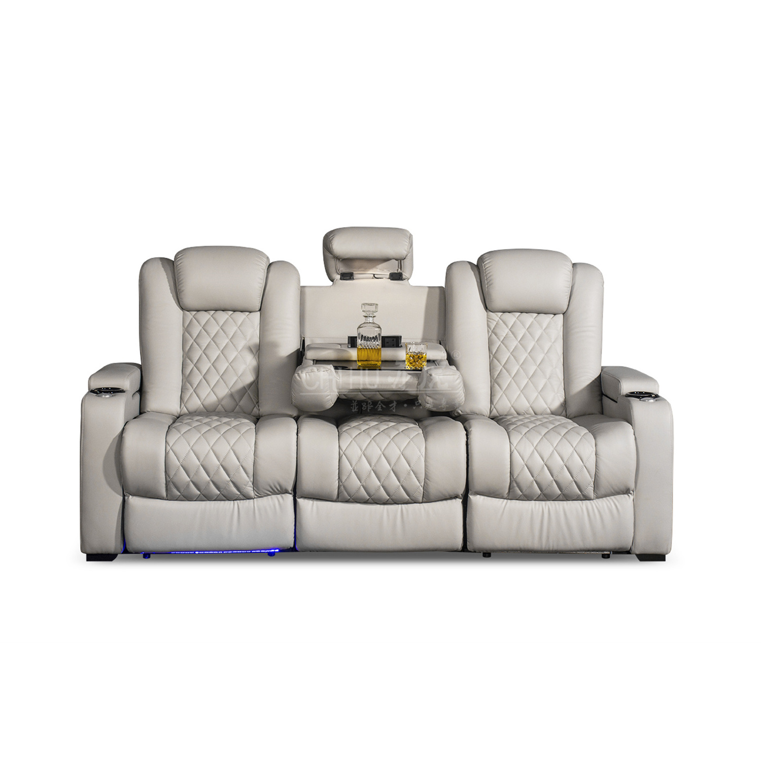 White color 3seater electric cinema sofa home theater furniture cinema interior home theater laydown table recliner sofa chair