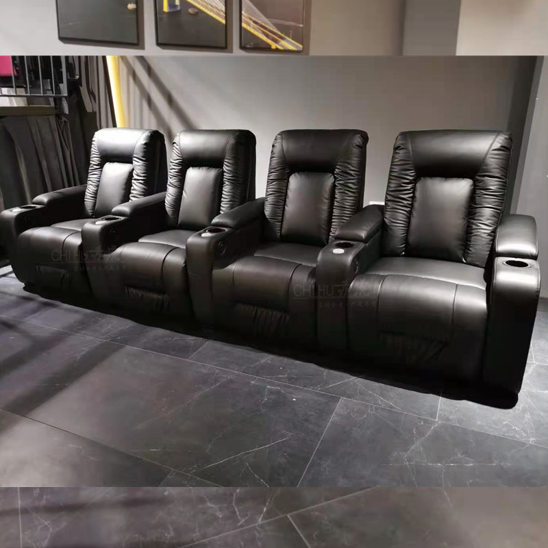 Italian design home movie electric recliner interior reclining theater chair fully black micro-fiber leather cinema sofa