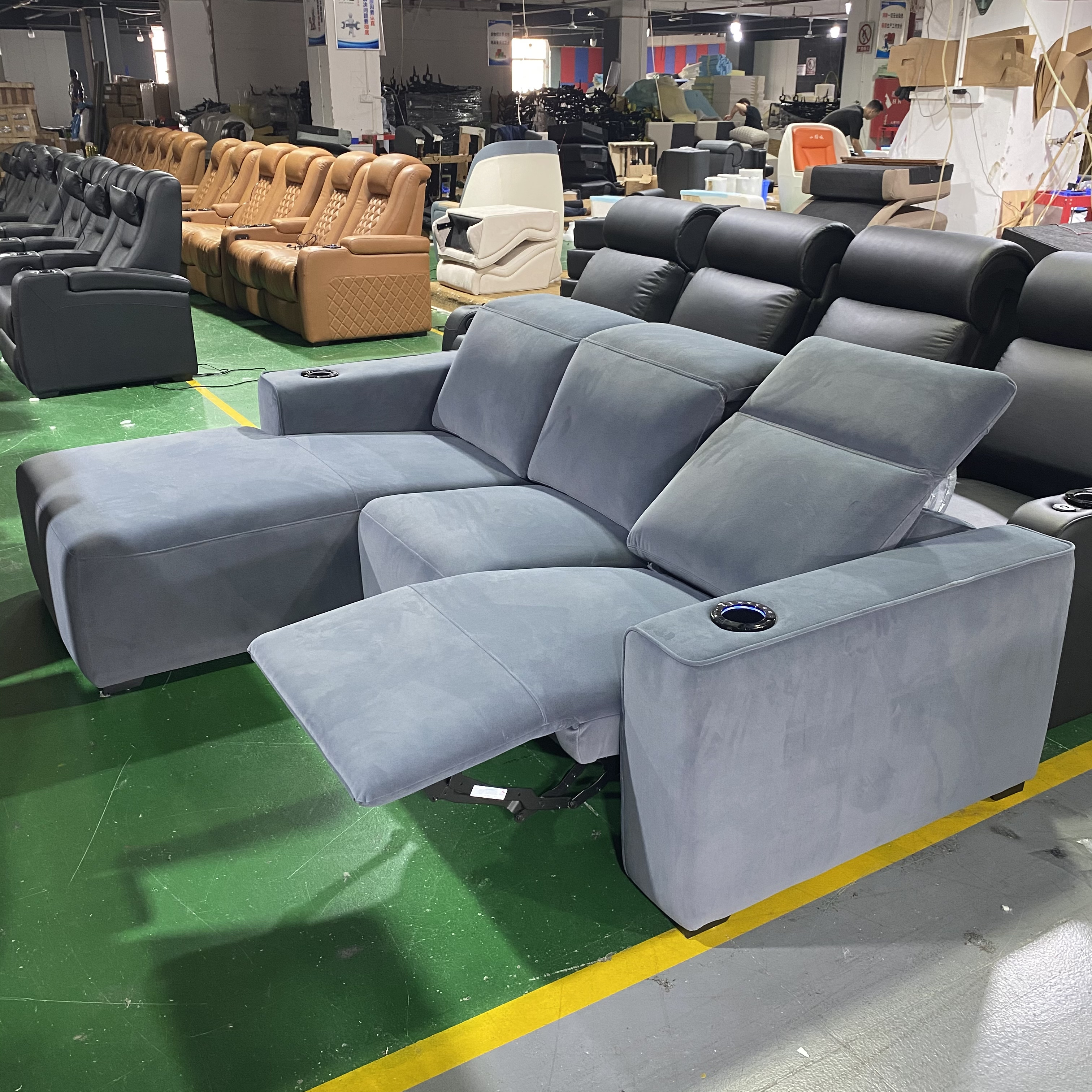 3 Seaters Theater Luxury Suede Leather Home Recliner seats living room furniture Home Sofa set Electric Power Recliner sofa