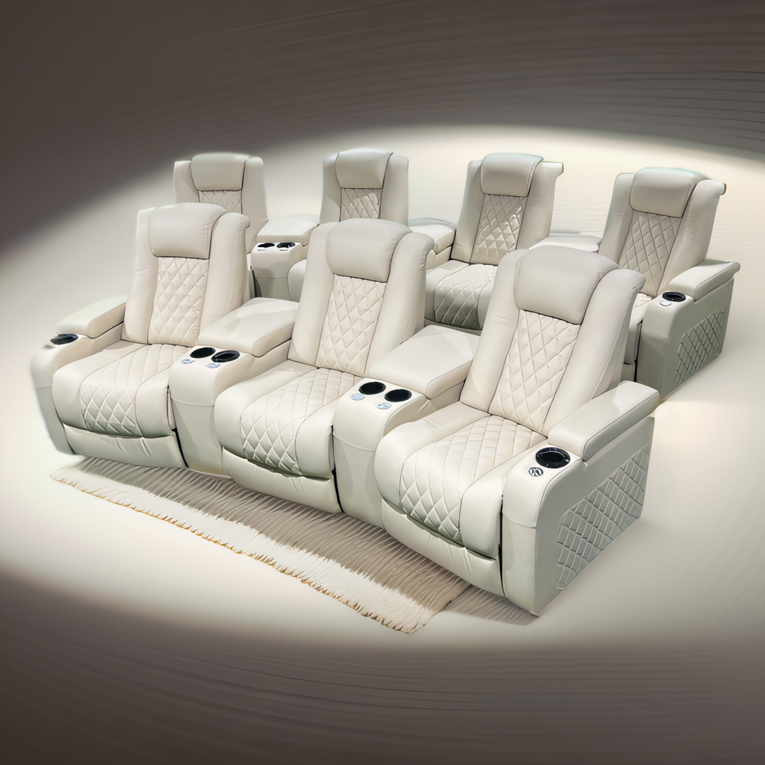 Beige color home theater curve cinema sofa 2 rows power recliner chair seating chairs reclining sofa set furniture