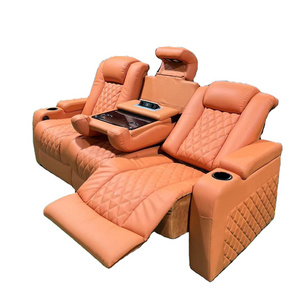 Orange leather one set 3seater home theater furniture middle turn down table cinema sofas electric recliner chair for lashes