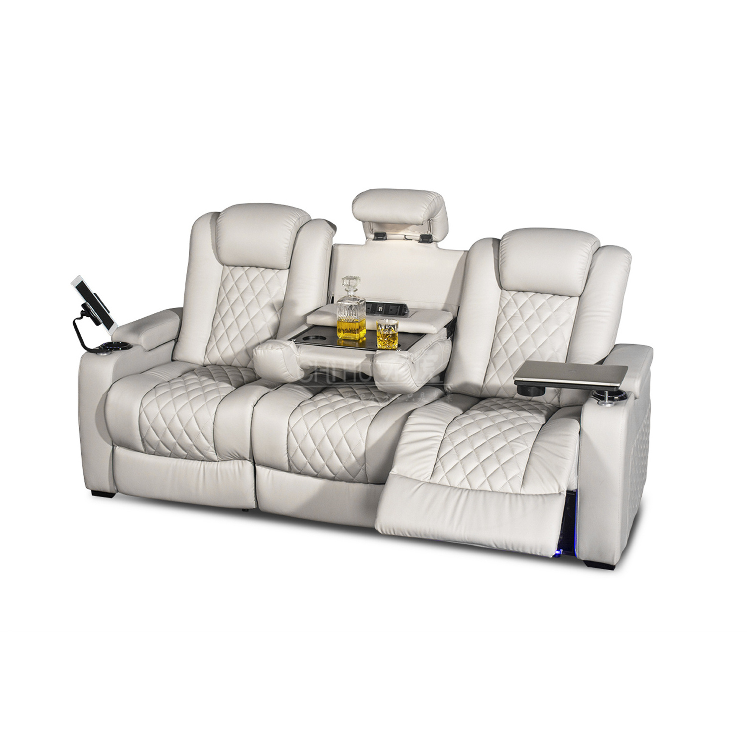 White color 3seater electric cinema sofa home theater furniture cinema interior home theater laydown table recliner sofa chair