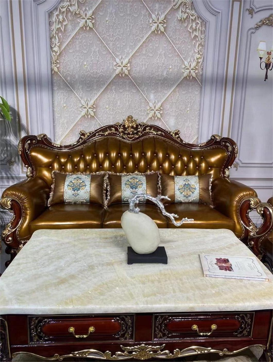 Cheap Price Luxury Quality Factory's Hand-Carved Gold Leather King Throne Bed Wood Bedroom Furniture Hotel Bed