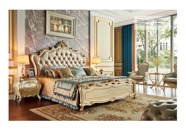 Nightstants and Dresser Golden Design Bedroom Furniture Set Unique Royal Style King Size Bed Kids' Wooden Italy Home Furniture