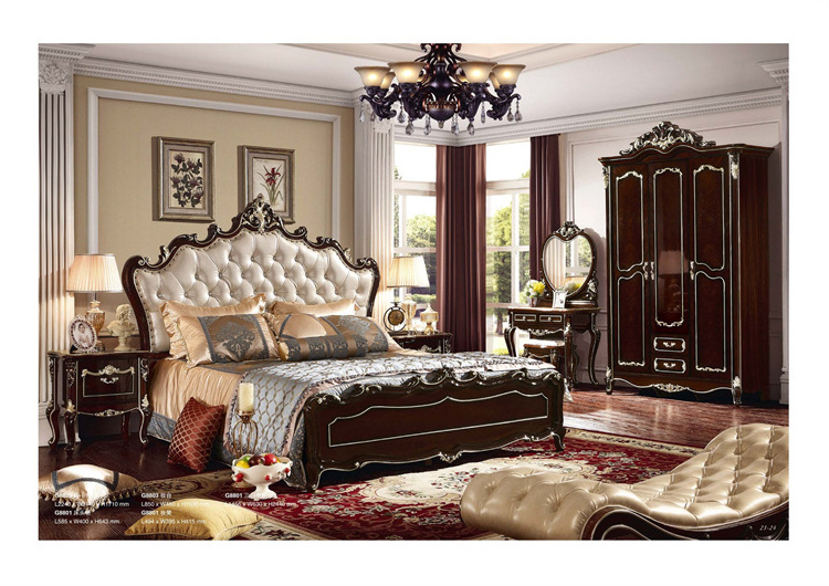 Hotel Furniture Neoclassical All Solid Wood Leather Kids Bed European Carved French Master Bedroom Set Luxury Genuine Kids Bed