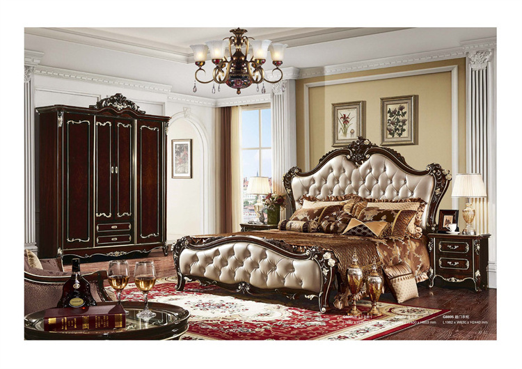 Hotel Furniture Neoclassical All Solid Wood Leather Kids Bed European Carved French Master Bedroom Set Luxury Genuine Kids Bed