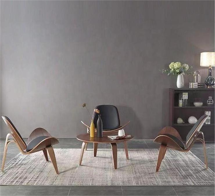 Factory Supplier Italian Nordic Shell Chair Modern Leisure Hotel Furniture Black Leather Wood Mid Century Lounge Chair