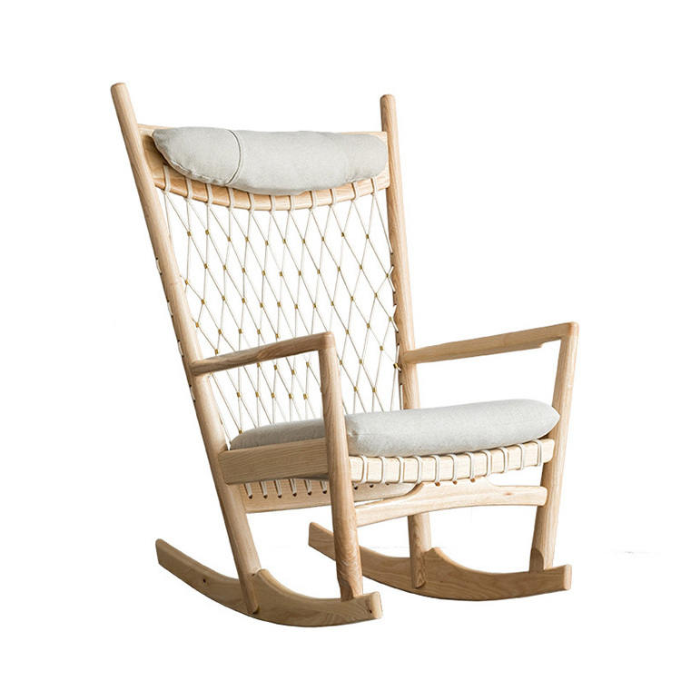 Modern Wicker Woven Upholstered Swinging Armchair Living Room Garden Solid Wood Frame Leisure Recliner Rattan Rocking Chair