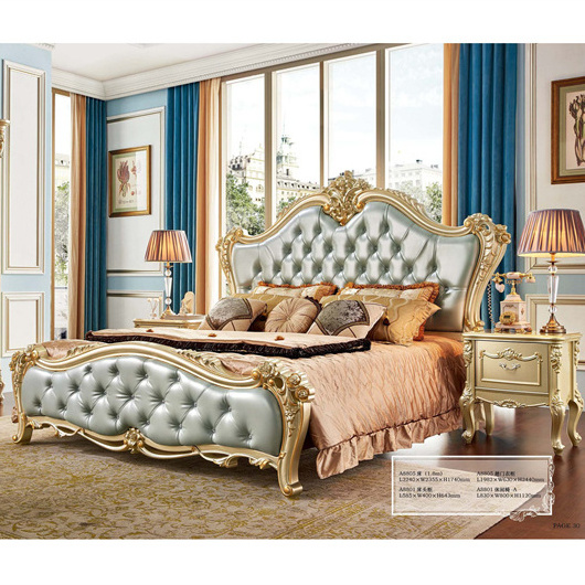 Nightstants and Dresser Golden Design Bedroom Furniture Set Unique Royal Style King Size Bed Kids' Wooden Italy Home Furniture