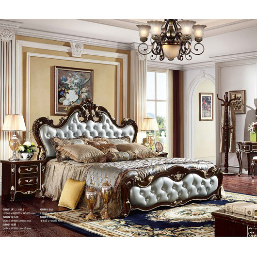 European Style Luxury Royal Bed Frame King Size Bed Wholesale Royal Turkish Furniture Genuine Leather Wooden Beds