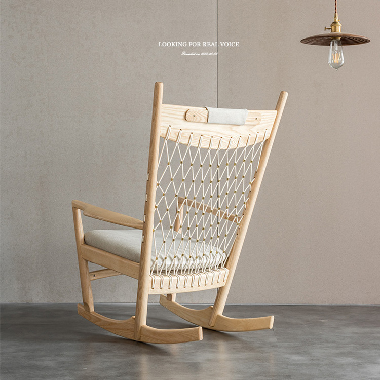 Modern Wicker Woven Upholstered Swinging Armchair Living Room Garden Solid Wood Frame Leisure Recliner Rattan Rocking Chair