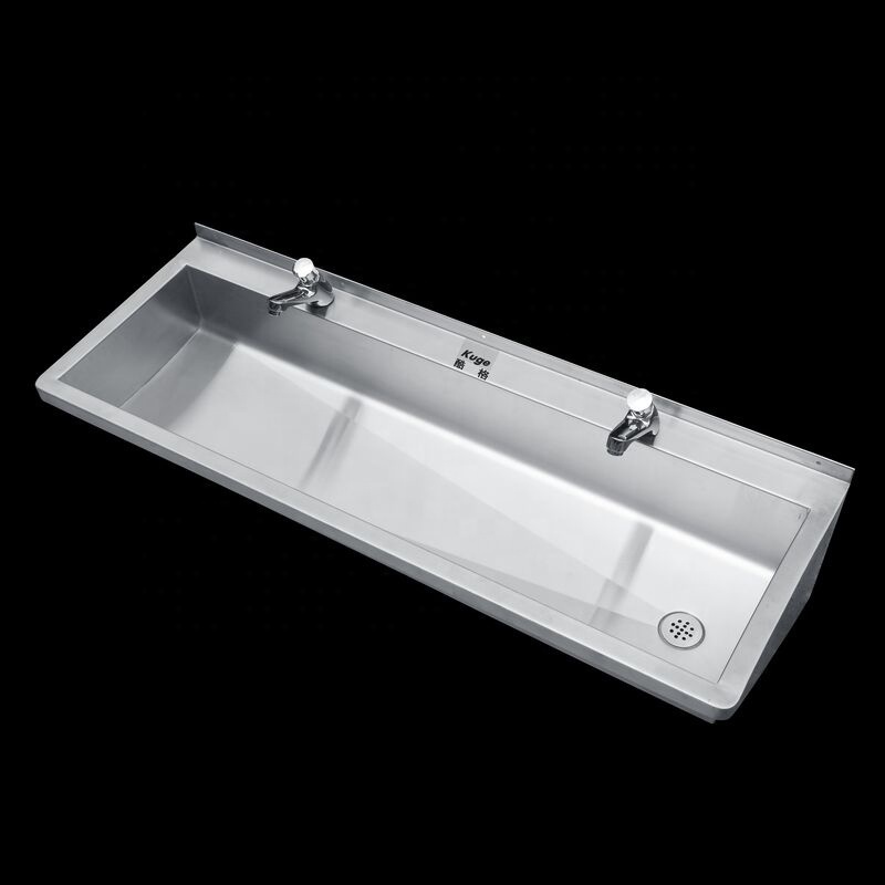 Wall Mounted lavatory sink wash basin customized size stainless steel wash trough for commercial use