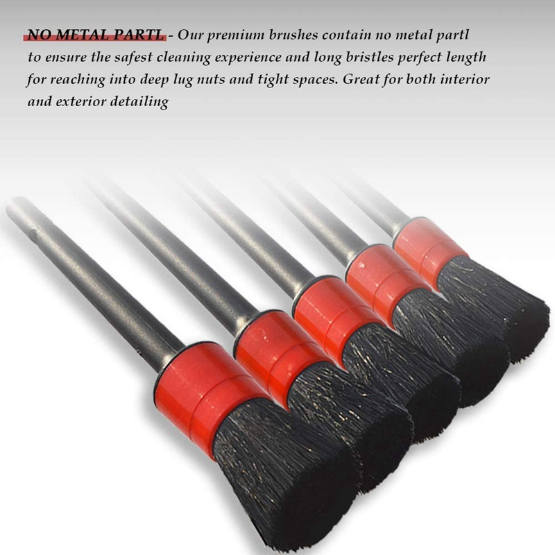 Car Detail Brush Set Premium Natural Boar Hair Mixed Fiber Plastic Handle Auto Washing Brushes for Cleaning Wheels