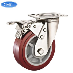 CMCL Stainless Steel Caster With Industrial Strength Polyurethane Wheel For Clean Room Stainless Casters