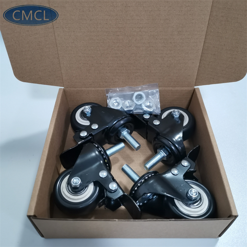 CMCL 1.5 Inch 2 Inch Black Wheels Swivel Caster Wheel With Brake Polyurethane Casters