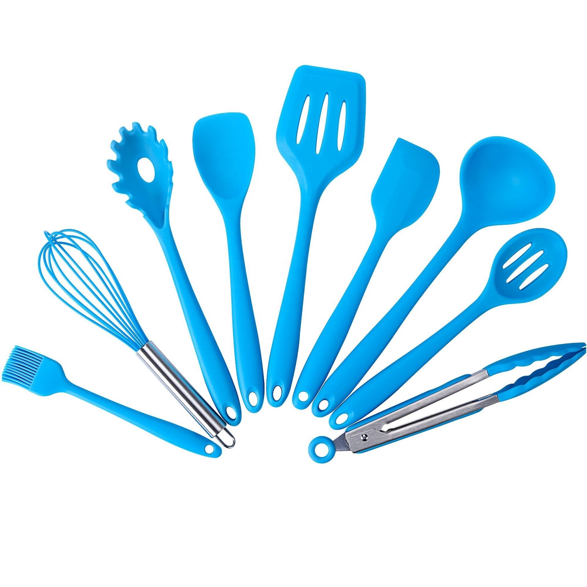 Wholesale 10pcs in 1 set Heat Resistant Food Silicone Kitchen Utensils Cooking Spatula Set