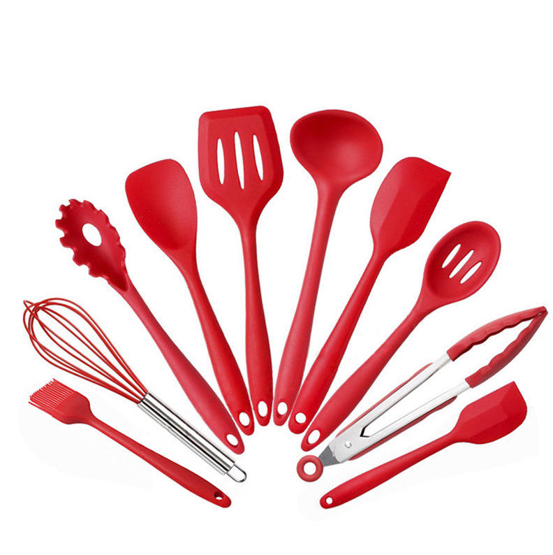 Wholesale 10pcs in 1 set Heat Resistant Food Silicone Kitchen Utensils Cooking Spatula Set