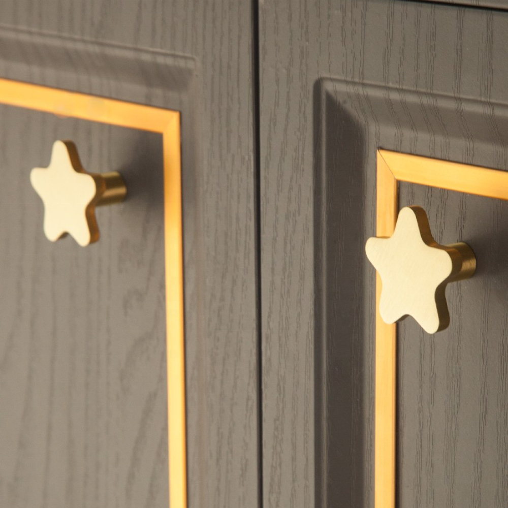 YOKE STAR BRASS KNOB Home Decor Brass Material Solid Gold Drawer Cabinet Star Brass Knob Pull