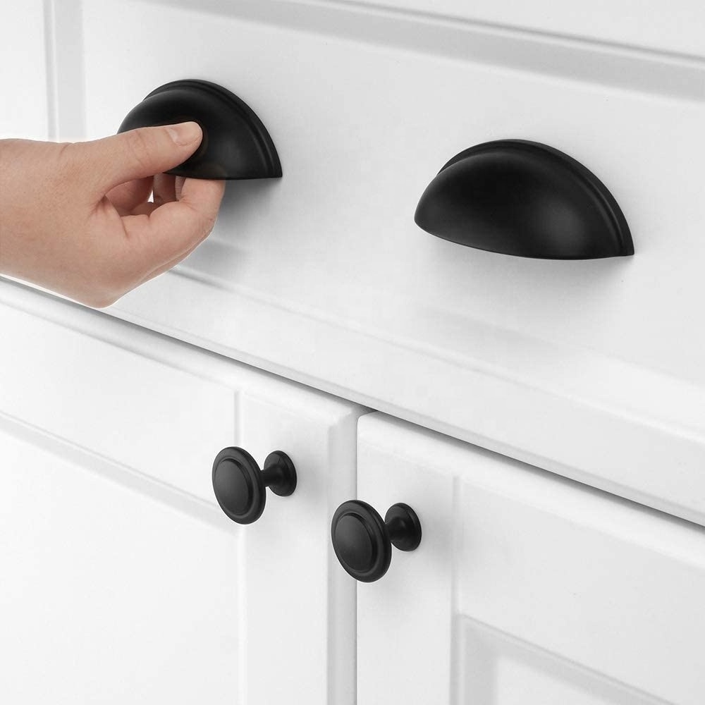 Matt Black Bin Cup Cabinet Kitchen Handles Drawer Pull 3