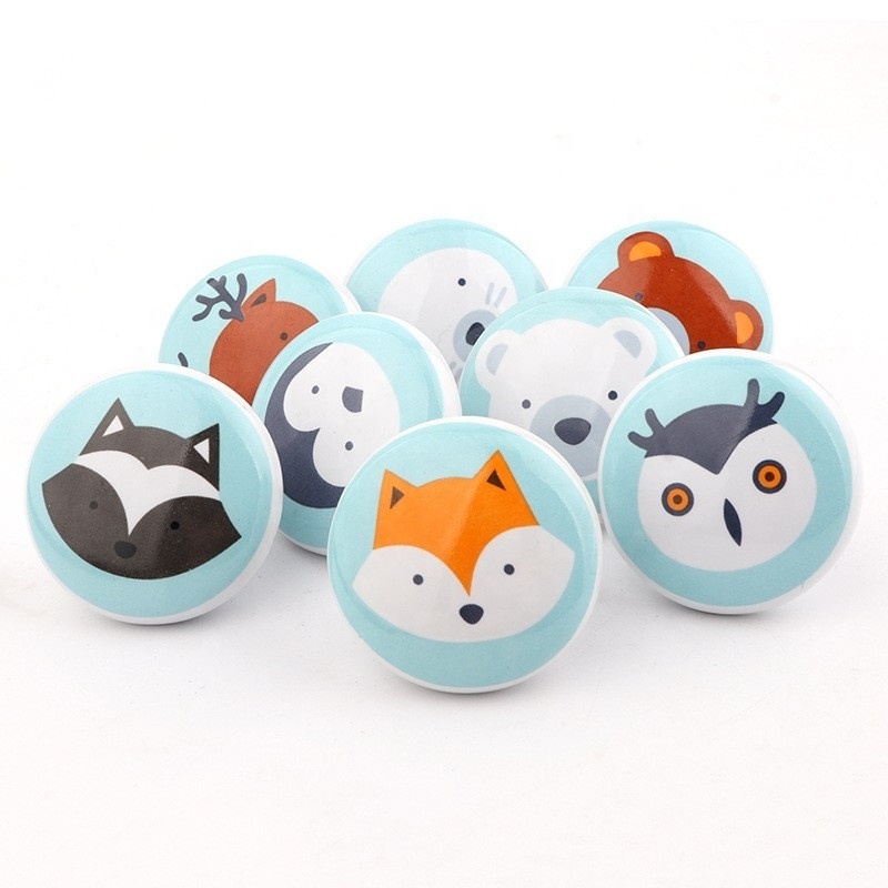 BY1400 Furniture Cabinet Drawer Bedroom Round 38mm Ceramic Material Animal Children Handle Knobs