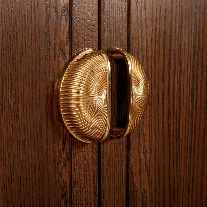 Solid Brass Pull Knob Details  Furniture Cabinet Door Solid 100% Brass Bin Cup Pull Handle - Shell And Knob