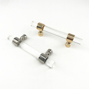 CX863 5" Lucite Acrylic Modern Cabinet Handle Pull Furniture Door T Bar Knobs and Pull Handles Golden