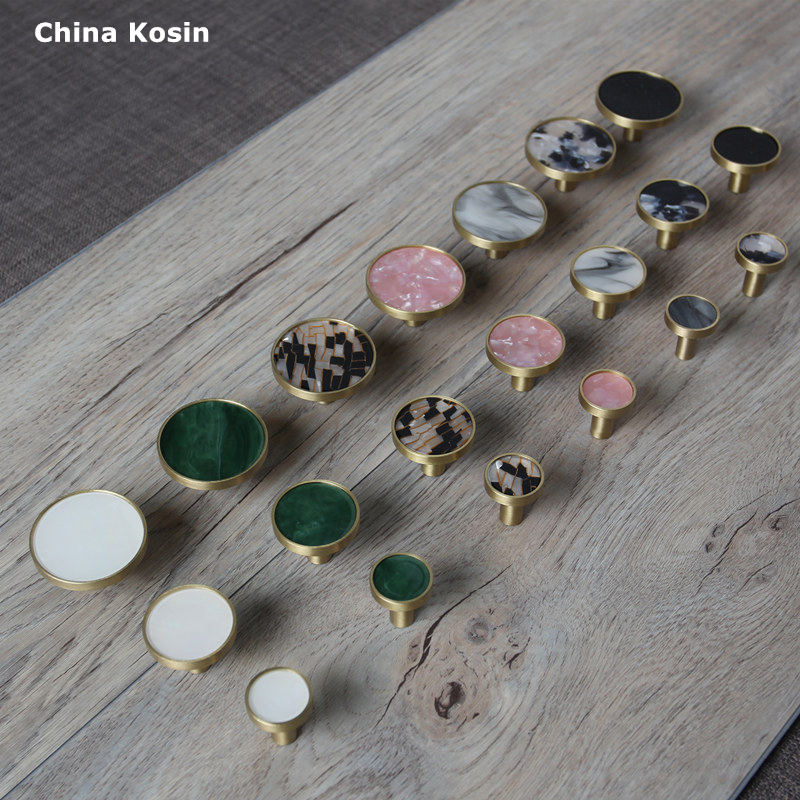 146 - Top Quality Modern Furniture Cupboard Solid Brass Kitchen Drawer Marble Shell Knob For Cabinets Door