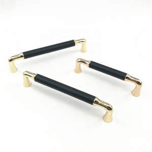 CX211 Modern Nickel Black U bar Cabinet Pulls Black Leather Gold Shiny Dresser Drawer Cupboard Pulls Furniture Handle