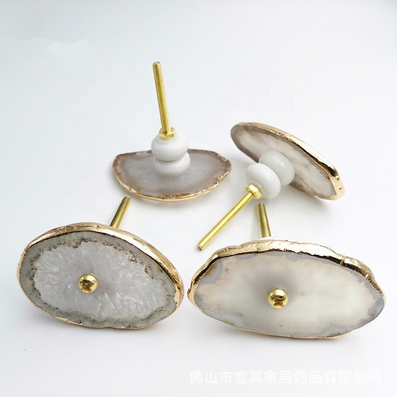 YIQI13-14 Bulk Agate Knob Gold Electro Plated | Blue Agate Stone Cabinet Pullups Knobs & Pulls