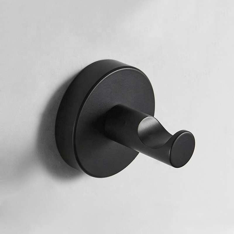 ANJUN ABS Bathroom Accessories Round Shape Robe Hook Matte Black Suction Cup Hook