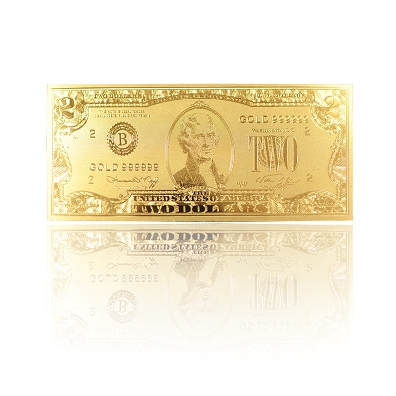 FS-Craft Hot selling Two Dollar 99.9% 24k Gold Plated  Banknote Gold Foil Currency