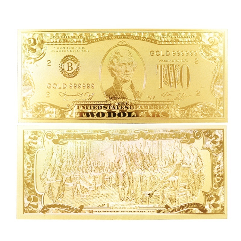 FS-Craft Hot selling Two Dollar 99.9% 24k Gold Plated  Banknote Gold Foil Currency