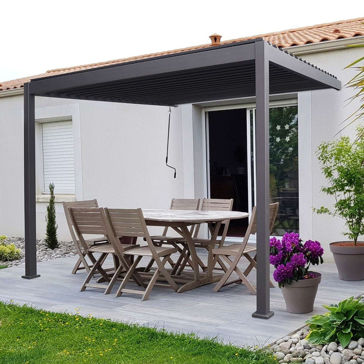 Patio Cover Roof Aluminum OEM Electric Pergola System Kits Terrace Gazebo Garden Aluminum Louver Roof Pergola with Curtain