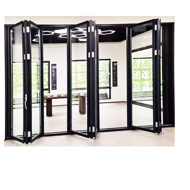 Hot Sale Double Low-E Glass Insulated Bi Fold Door Aluminum Accordion Glass Folding Doors