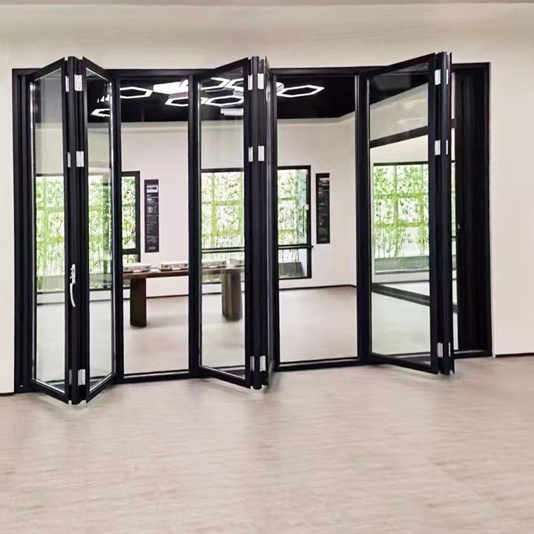 Hot Sale Double Low-E Glass Insulated Bi Fold Door Aluminum Accordion Glass Folding Doors