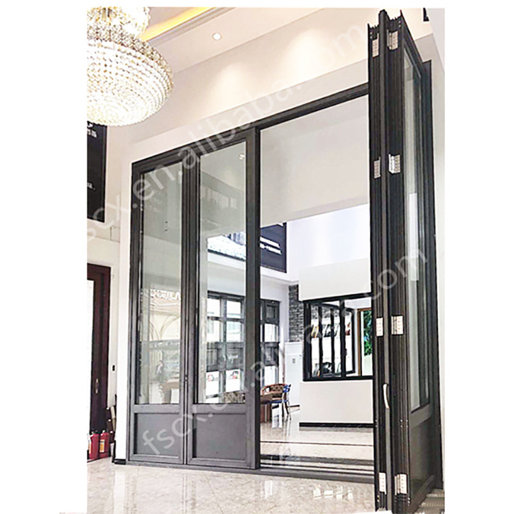 Hot Sale Double Low-E Glass Insulated Bi Fold Door Aluminum Accordion Glass Folding Doors